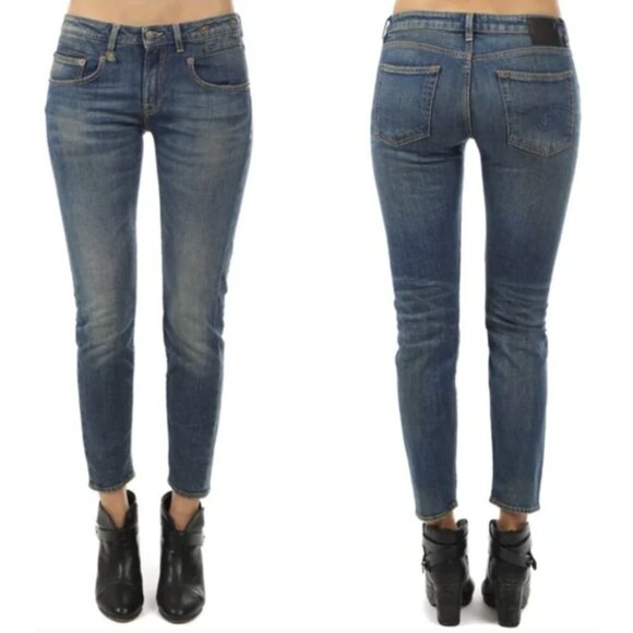 R13 Boy Skinny Jeans in Emerson Blue Wash Raw Hem - Size 24 - Picture 1 of 14